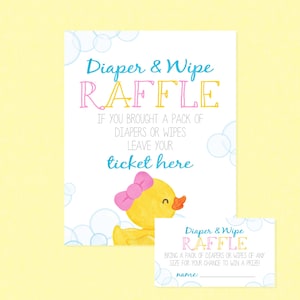 Rifa de pañales y toallitas húmedas para baby shower de niña con patito de goma - DESCARGA INSTANTÁNEA - Inserto de rifa, Baby shower de patito, Patito, Rosa