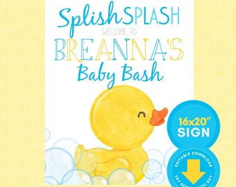 Letrero de bienvenida para baby shower con patito de goma (descarga digital editable) - Bienvenida con patito, baby shower con patito