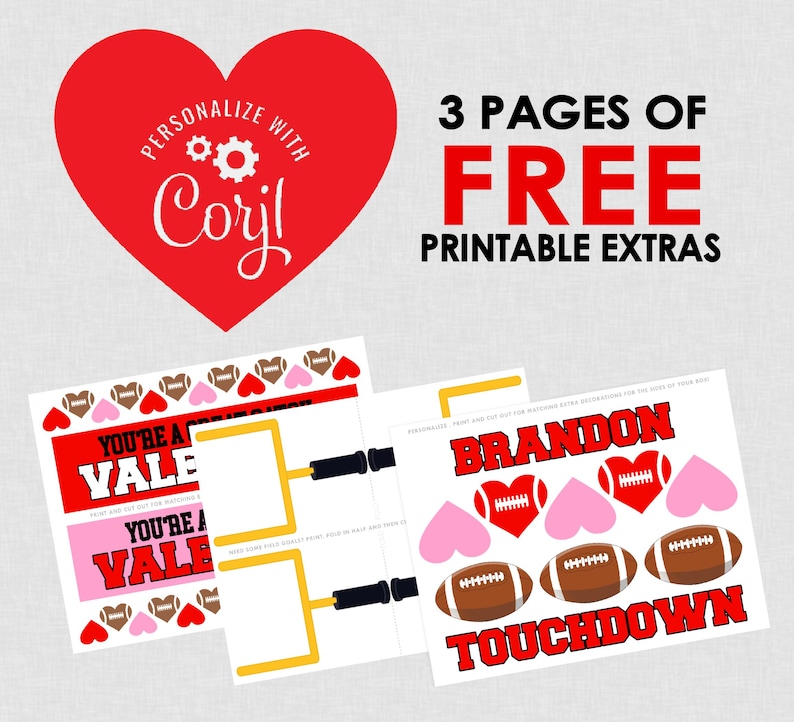 Printable Valentines Football Field For Box - EDITABLE INSTANT DOWNLOAD - Football Valentine, Valentines Box, Football Valentines, Field image 3