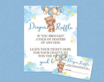 Bear Baby Shower Diaper Raffle - INSTANT DOWNLOAD - Diaper Raffle Insert, Bear Diaper Raffle, Bear Baby Shower, Bearly Wait, Clouds, Balloon