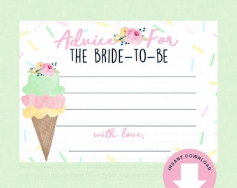 Advice for The Bride to Be Ice Cream Bridal Shower Cards (Digital Download) - Printable Advice Cards, Scooped Up