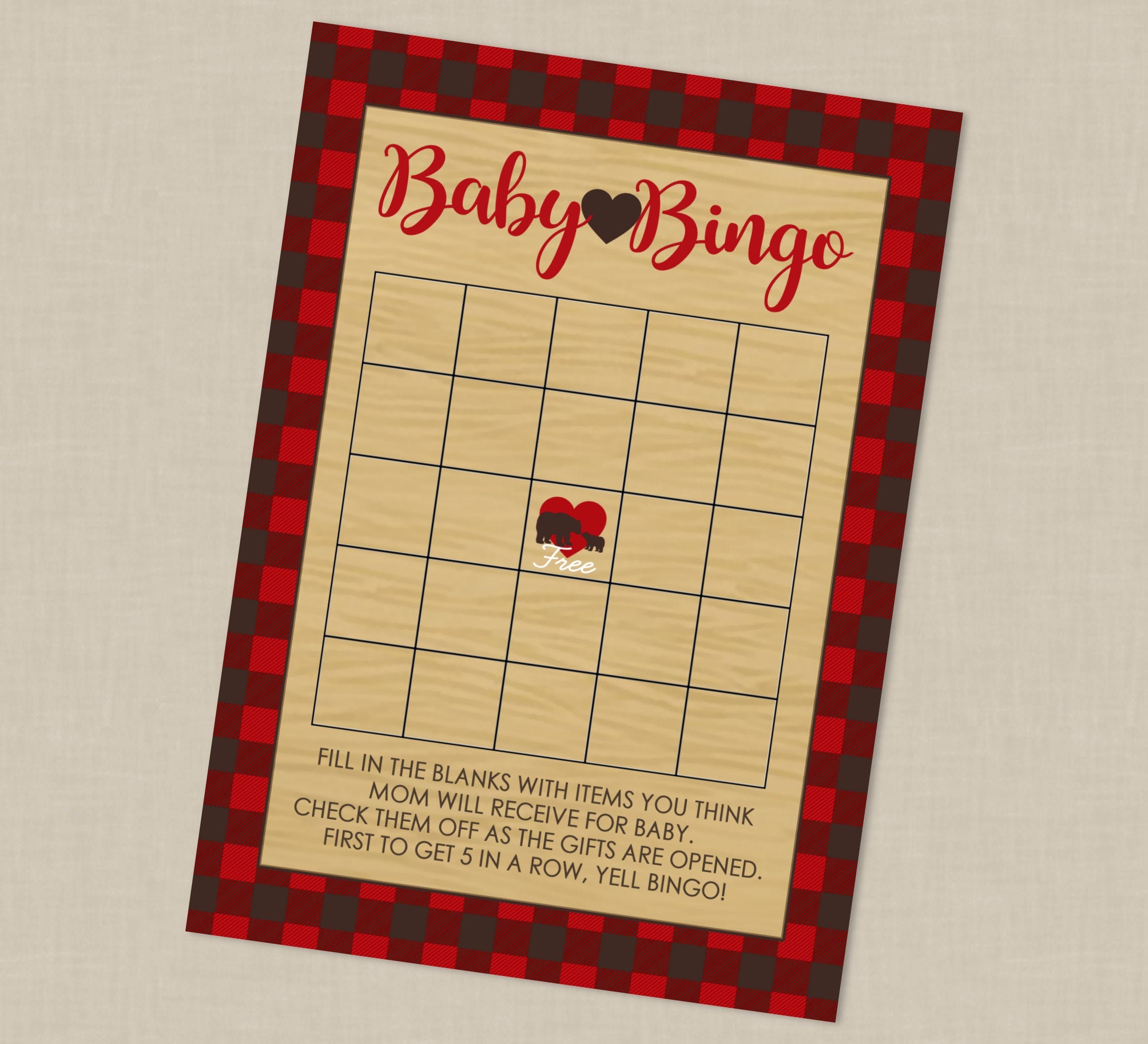 Lumberjack Baby Shower Bingo INSTANT DOWNLOAD Lumberjack | Etsy