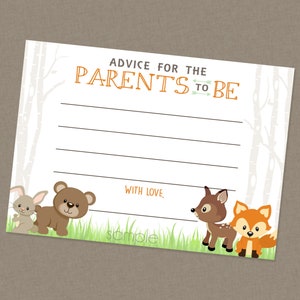 Conseils pour une baby shower dans les bois pour les futurs parents cartes à imprimer - TÉLÉCHARGEMENT IMMÉDIAT - conseils cartes, animaux de la forêt, renard, cerf, ours