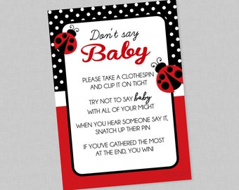 Don't Say Baby Ladybug Shower Game - INSTANT DOWNLOAD - Ladybug Baby Shower Games, Don't Say Baby Game, Lady Bug, Little Lady