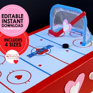 Printable Valentines Hockey Rink For Box - EDITABLE INSTANT DOWNLOAD - Hockey Valentines, Valentine Box Decorations, Hockey Rink Box Topper