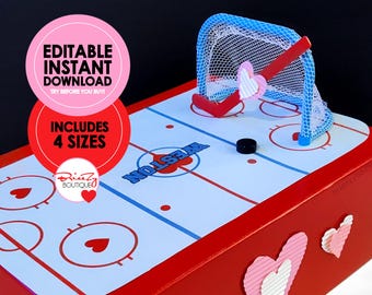 Printable Valentines Hockey Rink For Box - EDITABLE INSTANT DOWNLOAD - Hockey Valentines, Valentine Box Decorations, Hockey Rink Box Topper