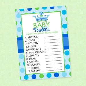 Little Prince Baby Word Unscramble Shower Game - INSTANT DOWNLOAD - Boy BabyShower Games, Baby Babble, Unscramble, Prince Baby Shower