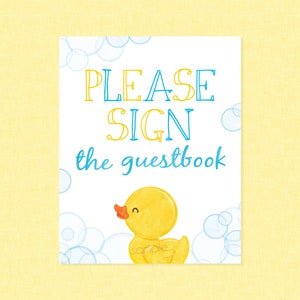 Badeend gastenboek feestbord - INSTANT DOWNLOAD - eend babyshower, badeendje feestborden, eendje, verjaardag