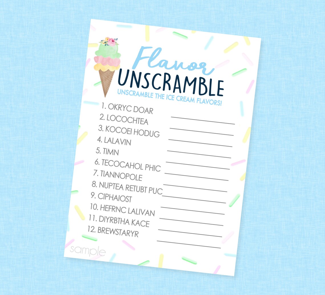 Ice Cream Flavor Unscramble Shower Game INSTANT DOWNLOAD Etsy