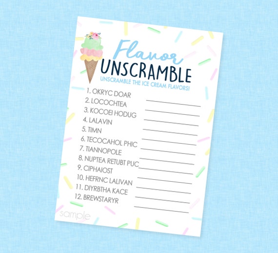 Ice Cream Flavor Unscramble Shower Game INSTANT DOWNLOAD Etsy