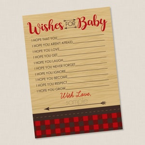 Tarjetas imprimibles con deseos para baby shower de leñador: DESCARGA INSTANTÁNEA: Buenos deseos, franela, mamá osa, Northwoods, leñador, cuadros