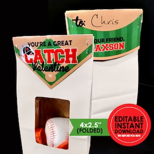 Baseballfeld Falten Valentin Taschendeckel - EDITIERBARE SOFORT DOWNLOAD - Baseball Valentines, Great Catch, Valentine, Softball, Rot, Grün