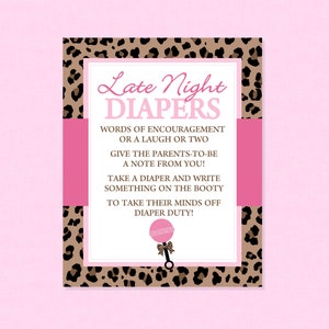 Leopard Baby Shower Late Night Diaper Sign - INSTANT DOWNLOAD - Leopard Baby Shower, Advice, Late Night Diapers, Cheetah, Baby Advice
