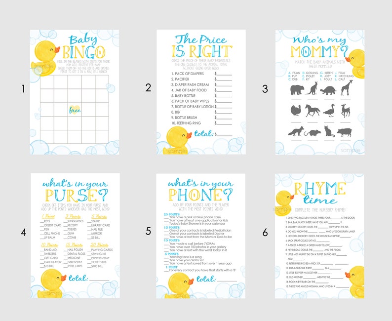 Rubber Duck Baby Shower Games PICK ANY 5 30 Games to Choose From Ducky, Rubber Duck Baby Shower, Game Pack, Duckie image 3