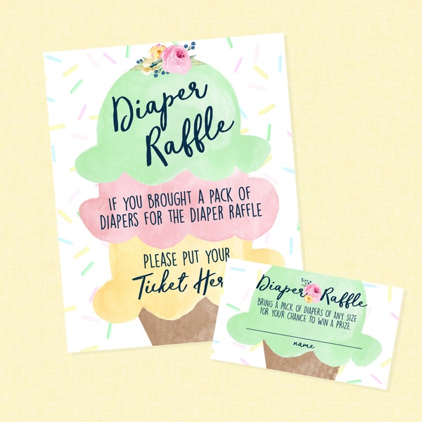 Ice Cream Baby Shower Diaper Raffle - INSTANT DOWNLOAD - Diaper Raffle Insert, Ice Cream Diaper Raffle, Ice Cream Baby Shower, Sprinkle