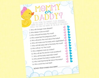 Jeu de baby shower fille papa ou maman - TÉLÉCHARGEMENT IMMÉDIAT - jeux de baby shower canard en caoutchouc, devinez qui, maman ou papa, baby shower canard, canard