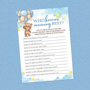 Orso che conosce la mamma, il miglior gioco per baby shower - DOWNLOAD IMMEDIATO - Giochi per baby shower con orsi, Chi conosce la mamma meglio di chiunque altro, Aspetta con ansia, Nuvole, Palloncini