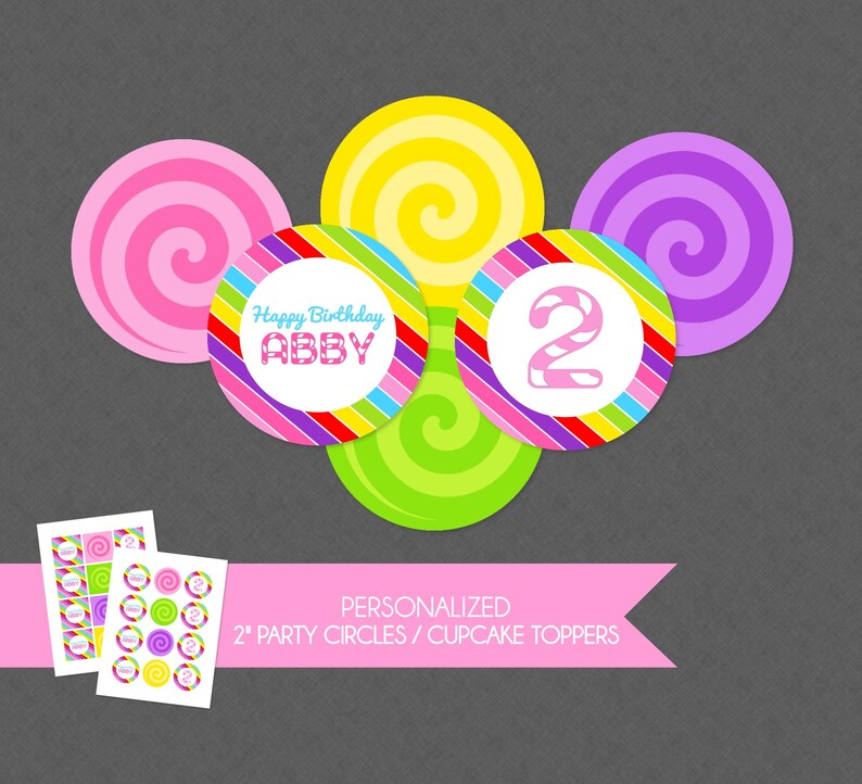 Candyland Birthday Cupcake Toppers / Party Circles Candy Etsy
