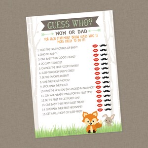 Guess Who Baby Shower Game - INSTANT DOWNLOAD - Woodland Baby Shower Games, Camper, Guess Who, Mom or Dad, Guess Who, Fox, Forest Animal