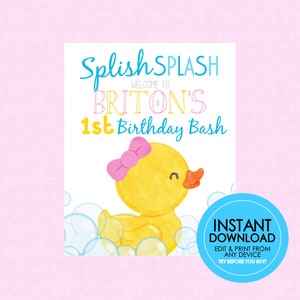 Rubber Duck Birthday Welcome Sign - EDITABLE INSTANT DOWNLOAD - Duck Welcome Sign, Party Sign, Duck Birthday, Rubber Ducky, Duckie, Blue