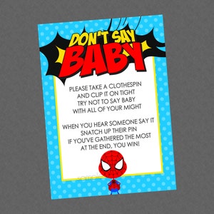 Don&#39;t Say Baby Superhero Shower Game - INSTANT DOWNLOAD - Superhero Baby Shower Games, Don&#39;t Say Baby Game, Super Hero