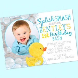 Rubber Duck Photo Birthday Invitation, Ducky First Birthday Invite, Duck Birthday Invitations, Rubber Duckie 1st Birthday, Ducky, Picture