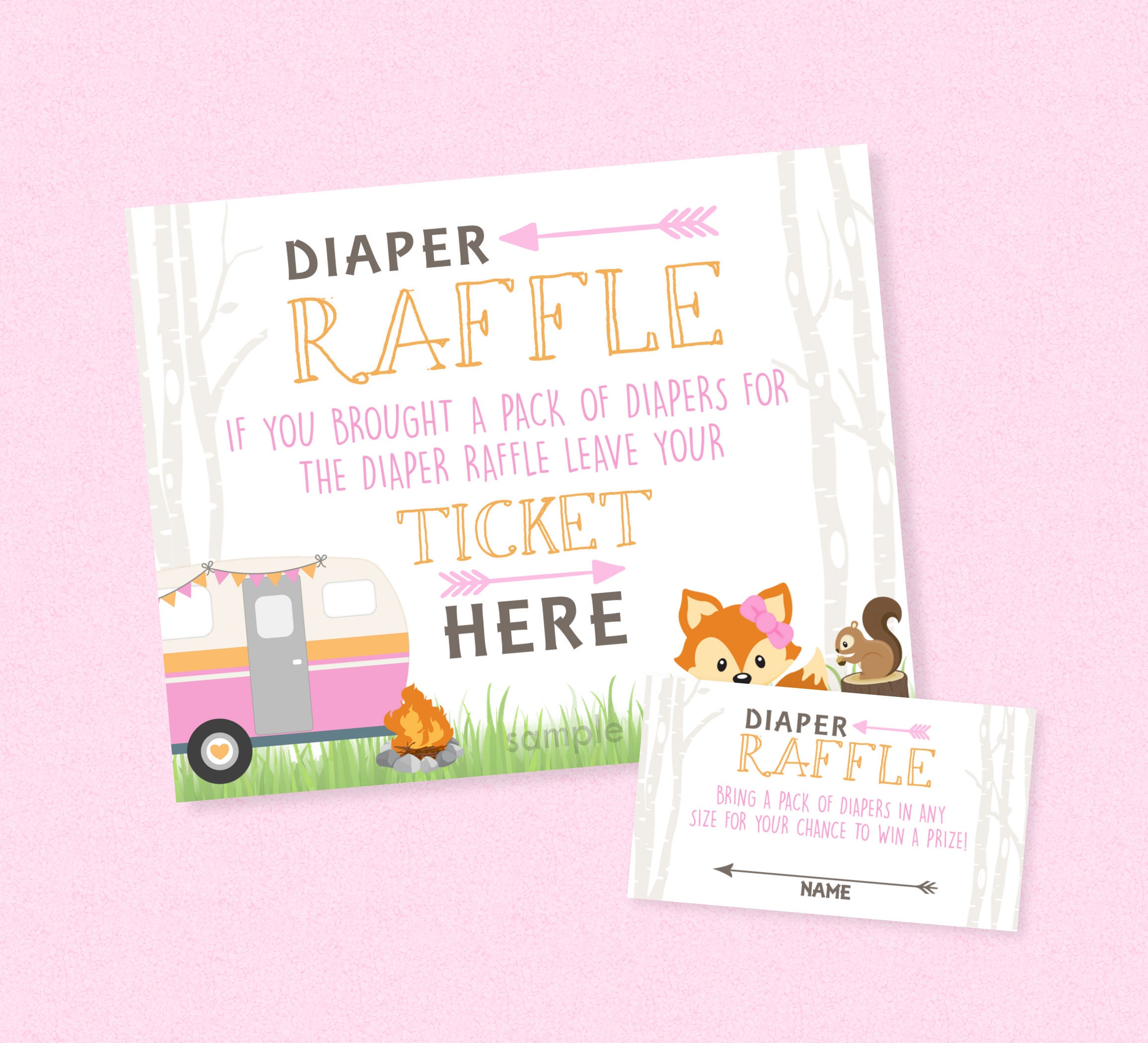 Pink RV Camper Baby Shower Diaper Raffle - INSTANT DOWNLOAD - Rv Camper ...