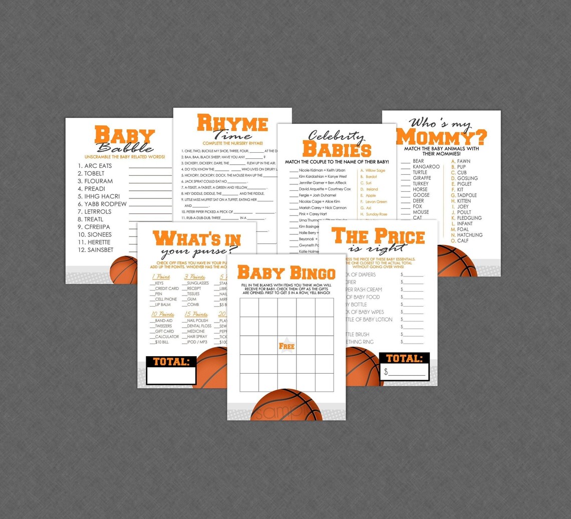 Basketball Baby Shower Game Pack INSTANT DOWNLOAD Etsy