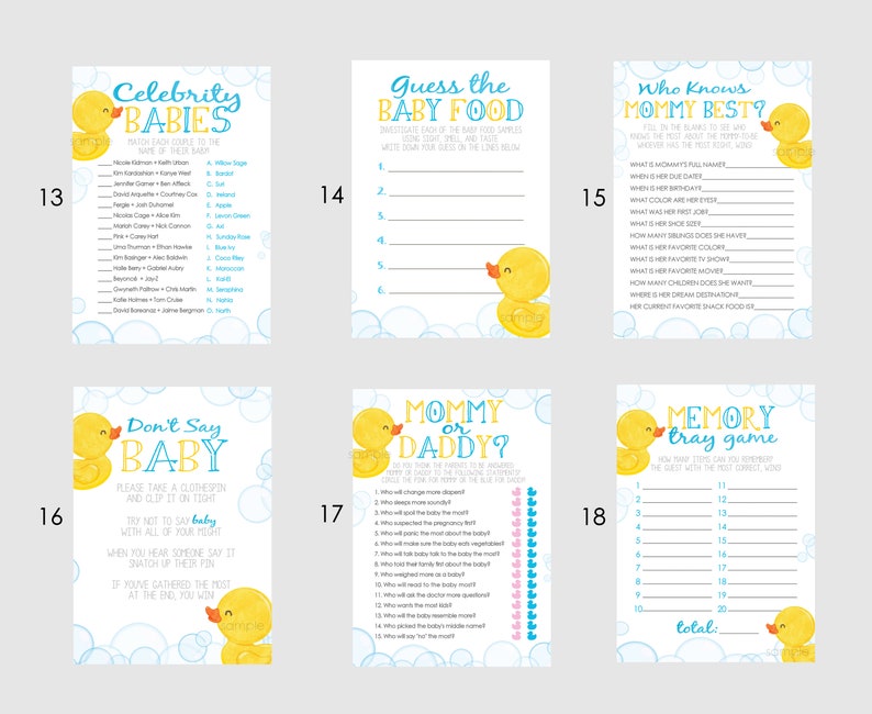 Rubber Duck Baby Shower Games PICK ANY 5 30 Games to Etsy