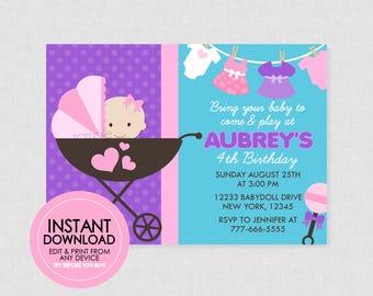 Baby Doll Birthday Invitation  - EDITABLE INSTANT DOWNLOAD - Baby Doll Birthday Invite, Doll Birthday Party, Bring Your Baby, Doll Birthday