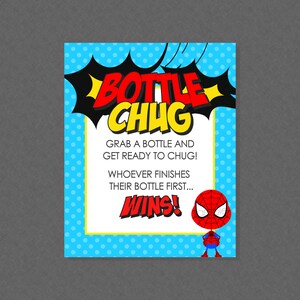 Superhero Bottle Chug Baby Shower Game - INSTANT DOWNLOAD - Superhero Baby Shower Games, Bottle Chug Baby Game, Super Hero