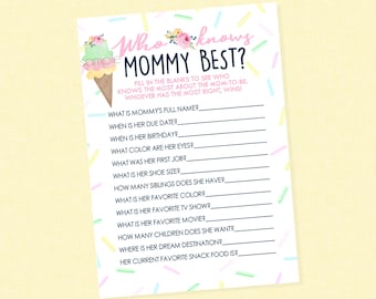 Ice Cream Who Knows Mommy Best Game - INSTANT DOWNLOAD - Ice Cream Baby Shower Games, Who Knows Mom, Knows Mommy Better Game