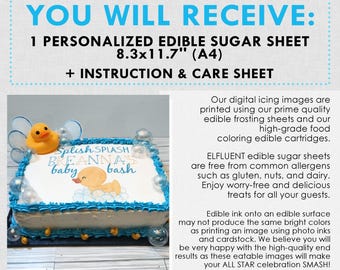 Edible Rubber Duck Baby Shower Personalized Cake Topper Sugar