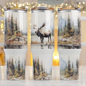 Handmade 30 oz or 40 oz. Majestic Moose Nature Tumbler with Lid and Straw