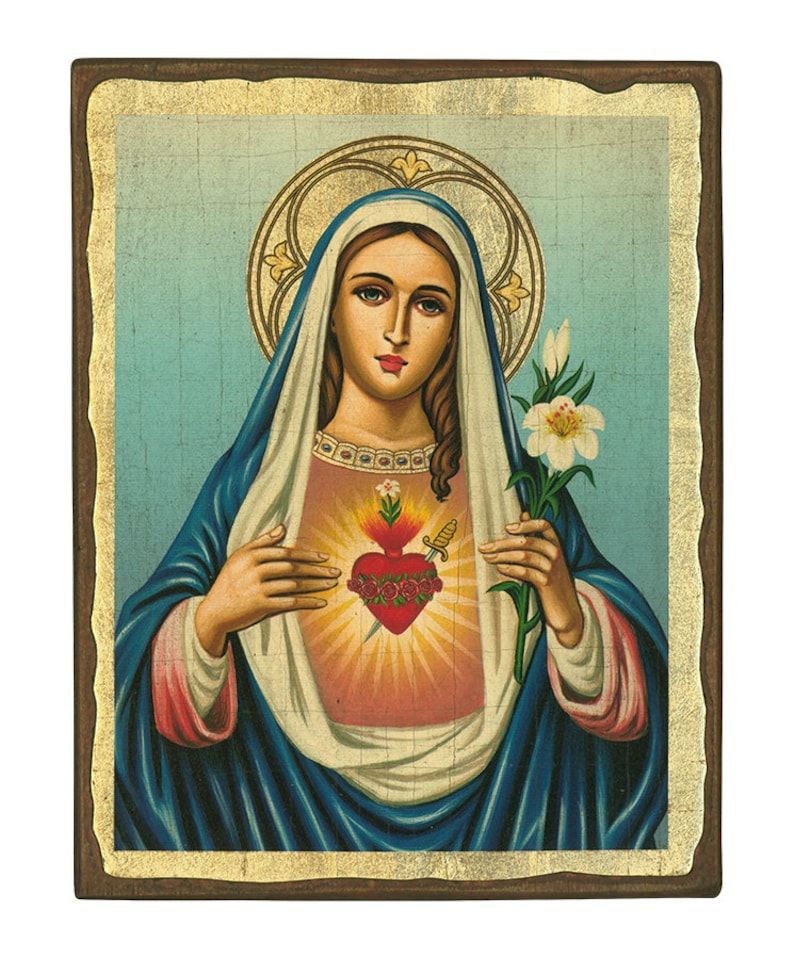 Catholic Icon Immaculate Heart of Virgin Mary 7.8X5.9 Inches Etsy
