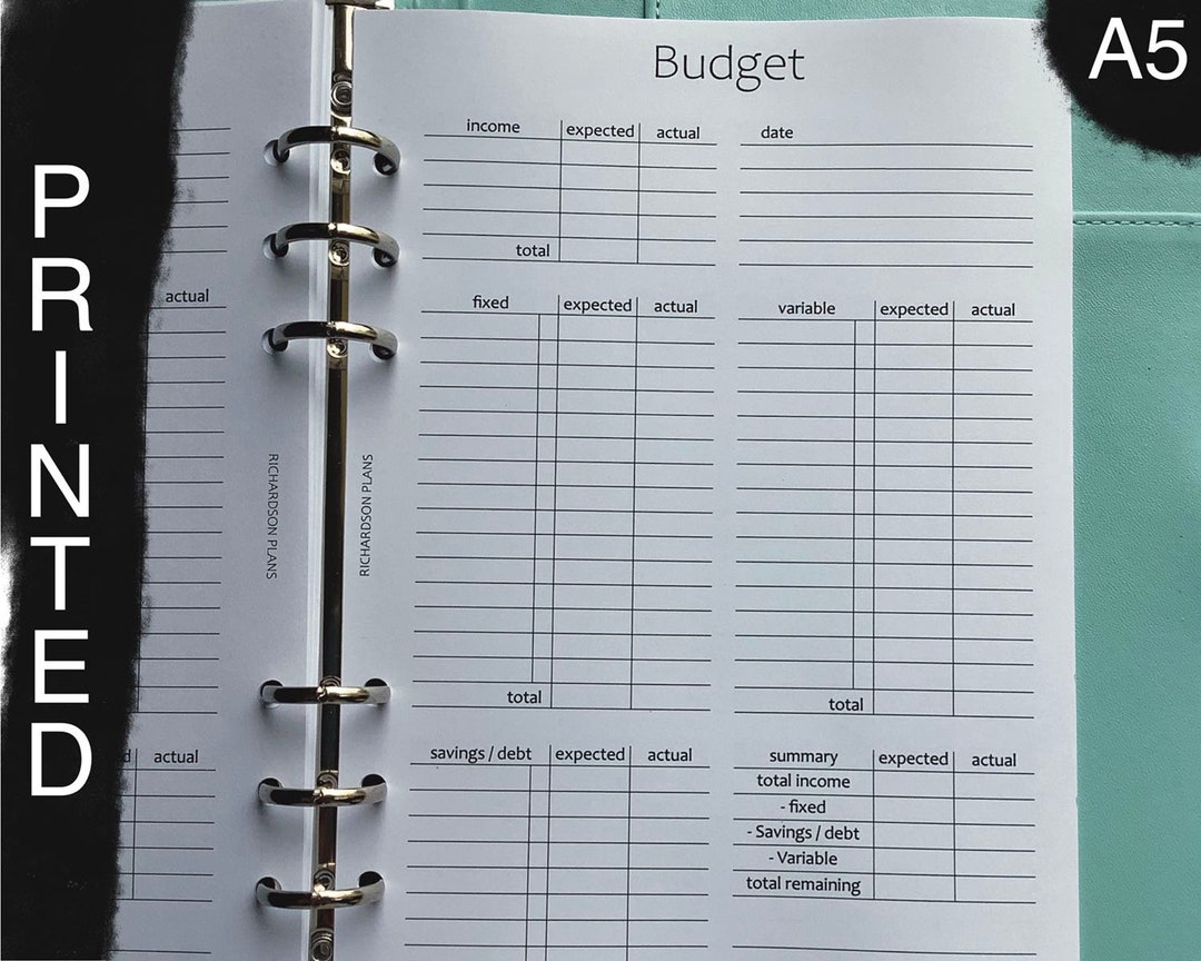 Budget Inserts A5 Ring Planner Insert Light Version Etsy