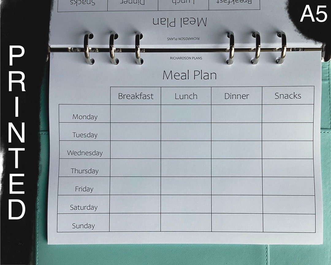 Weekly Meal Plan A5 Planner Insert Meal Planning Insert A5 - Etsy