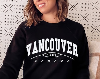 Sweatshirt Vintage Canada Vancouver Rétro - Coupe Classique, Col Tissé, 241g - Style Décontracté