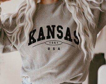 Kansas Sweatshirt, Kansas Crewneck, Kansas Gifts, Kansas Shirt, Vintage Sweatshirt Style, Kansas Sweater, For Women
