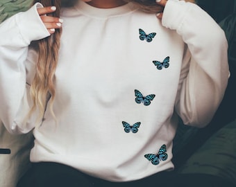 Butterfly Sweatshirt, Butterfly Shirt For Women, Trendy Sweatshirt Women, Blue Butterfly Print, Butterflies Shirt