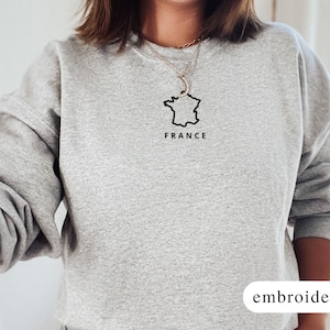 France Embroidered Sweatshirt, France Sweatshirt, France Crewneck, France Gifts for Women, France Embroidered Sweaters, France Shirt