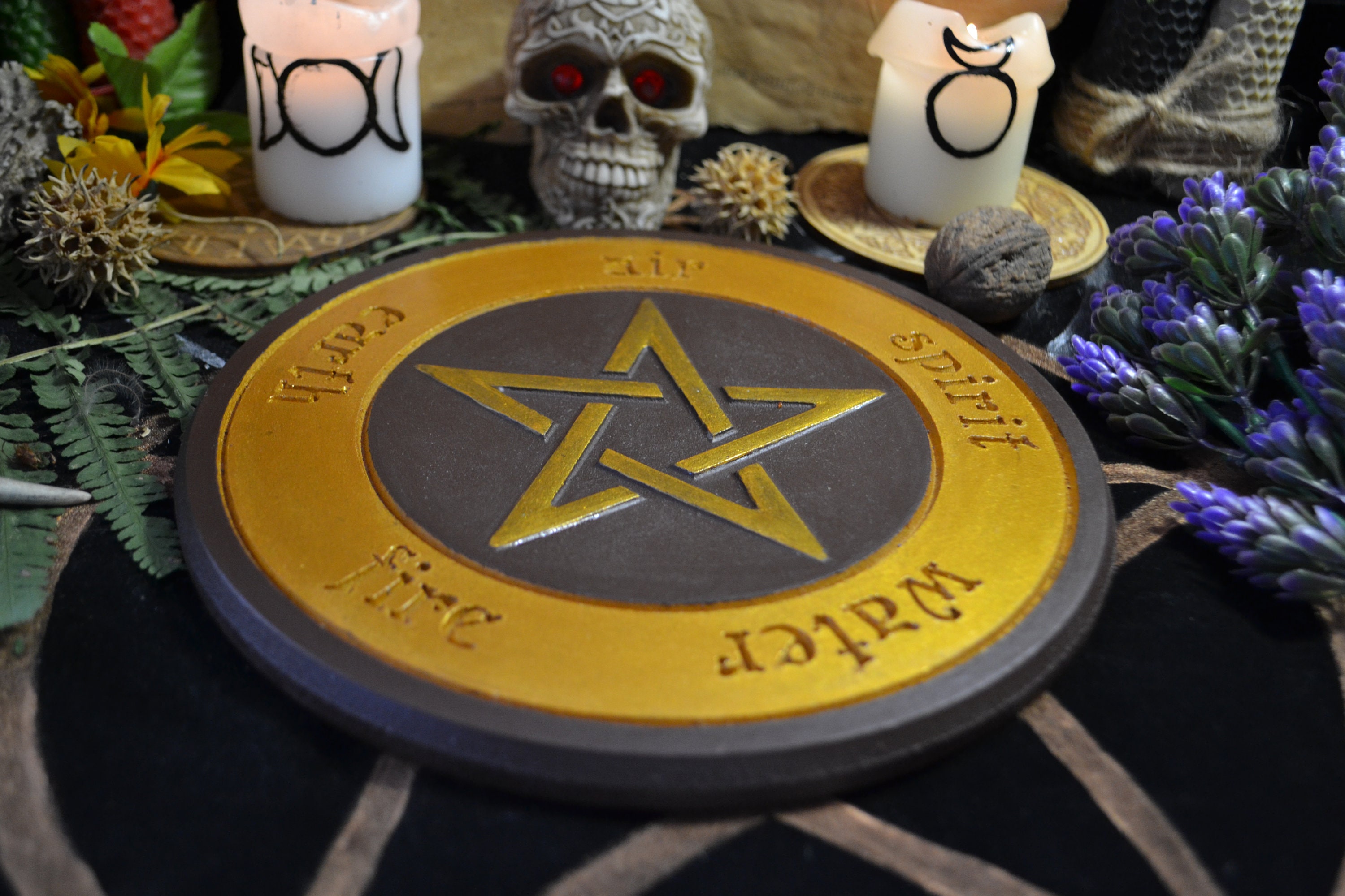 wooden-altar-pentacle-size-8-inches-golden-color-hand-etsy