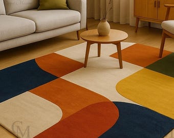 Hand Tufted Wool Area Rug 5x8- Modern Geometric Multi-Color Carpet for Living Room & Bedroom.