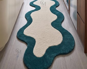 Hand Tufted Hallway Runner Rug, Modern Abstract Organic Shape Handmade Wool Carpet, Custom Size Large Area Rug.