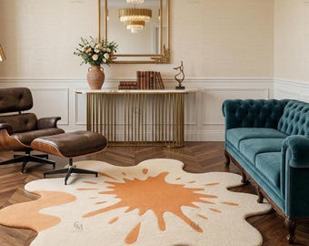 Handmade Tufted Wool Rug – Abstract Splash Shape Modern Minimalist Carpet, Custom Irregular Rug.