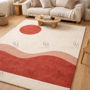 Sunwave Terra Hand Tufted Wool Area Rug-Modern Abstract Terracotta & Ivory Carpet for Living Room.