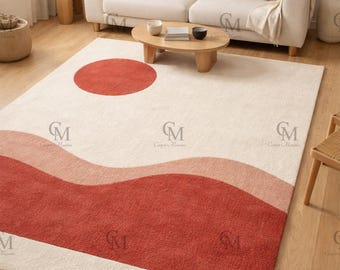Sunwave Terra Hand Tufted Wool Area Rug-Modern Abstract Terracotta & Ivory Carpet for Living Room.