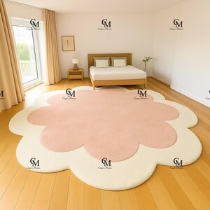 Hand-Tufted Wool Flower Rug: Blush Pink Floral Carpet