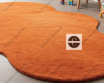 Hand-Tufted Wool Rug: Burnt Orange Irregular Cloud Shaped Rug for Living room ,Bedroom.