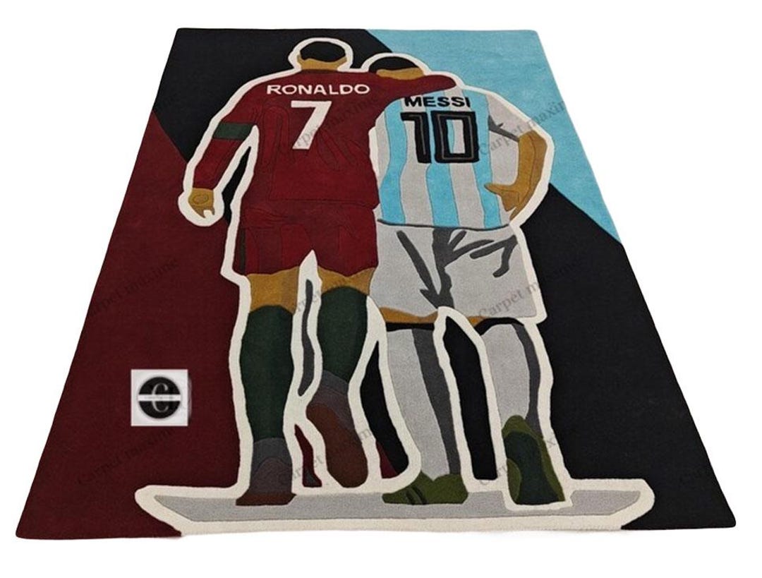 Soccer Goat Ronaldo & Messi Hand Tufted Rug for Soccer Fan With Natural ...